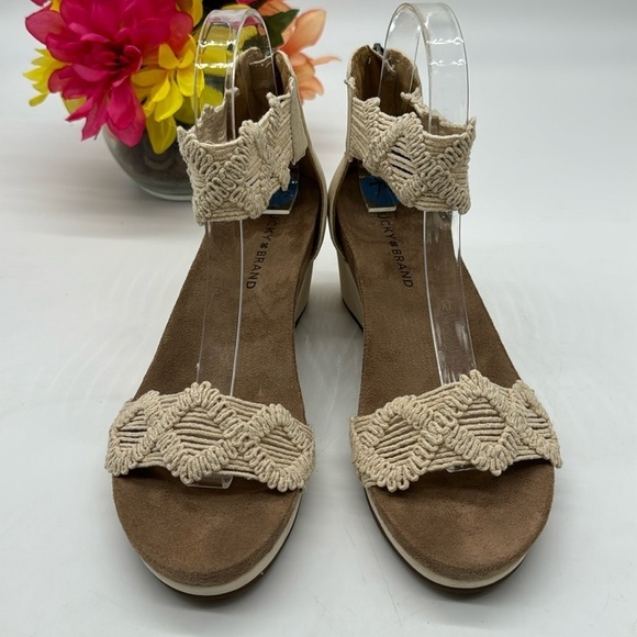 Lucky Brand Macrame Knit Ankle Strap Off White Sandals Size 7.5 MCS6306B - Picture 2 of 7